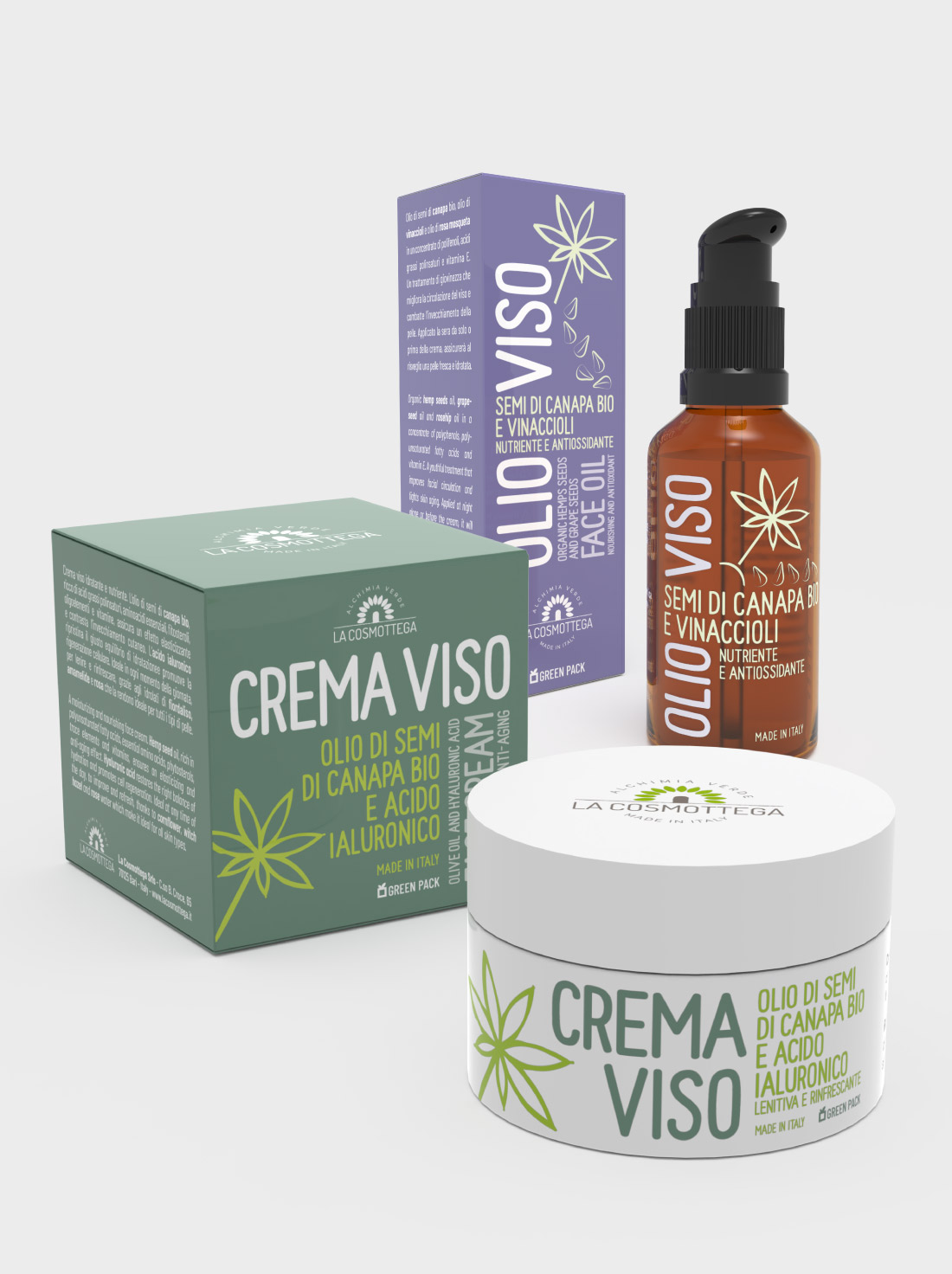 Promo Olio viso semi di canapa bio e vinaccioli + Crema viso semi di canapa bio e acido ialuronico