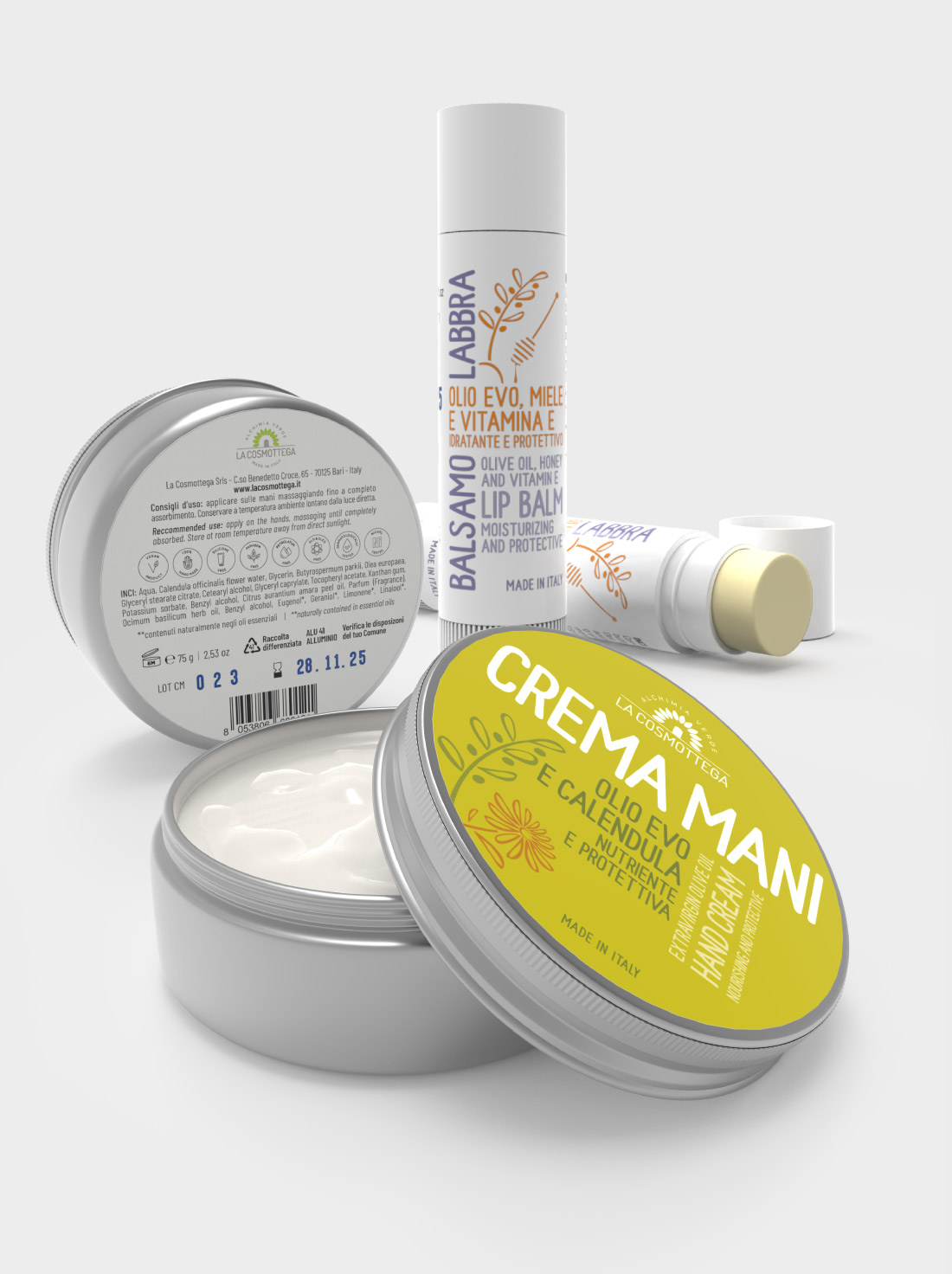 La-Cosmottega-promo-7-crema-mani-olio-evo-e-calendula-balsamo-labbra-olio-evo-miele-vitamina-e